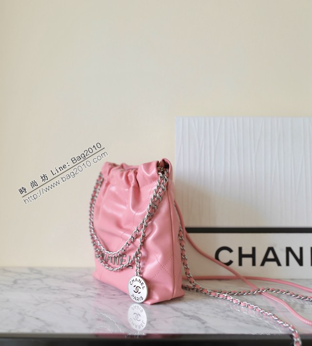 Chanel專櫃新款粉/銀扣鏈條女包 香奈兒春夏系列火爆珍珠鏈條Mini22bag djc6777